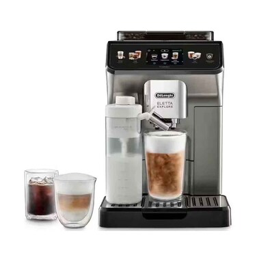ماكينة صنع القهوة ديلونجي إليتا إكسبلور من حبوب البن إلى الكوب مع تقنية لاتيه كريم الساخن والبارد Ecam450.86 تيتانيوم