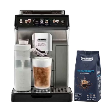 ماكينة قهوة ديلونغي إيليتا مع تقنية لاتيه كريم الساخنة والباردة ECAM450.86 تيتانيوم + ديلونغي بن 250 غ مجانا