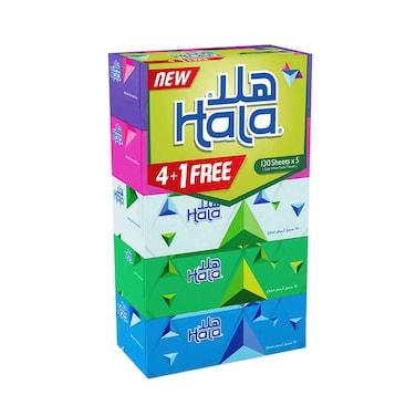 سانيتا هلا مناديل الوجه البيضاء طبقتين 130 منديل، عبوة من 5 قطع