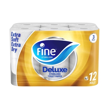Fine Deluxe Toilet Paper Luxuriously Thick 3 Ply 12 Rolls