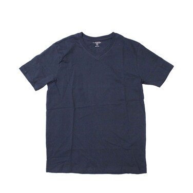 LA Collection V-Neck Solid Shirt, Size Medium Navy