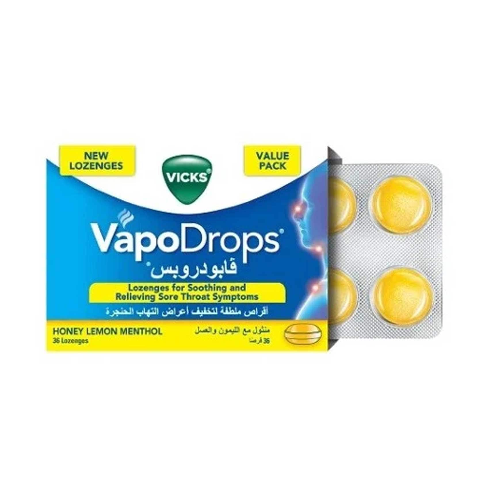 Vicks Vapodrops Honey Lemon & Menthol 36 Lozenges