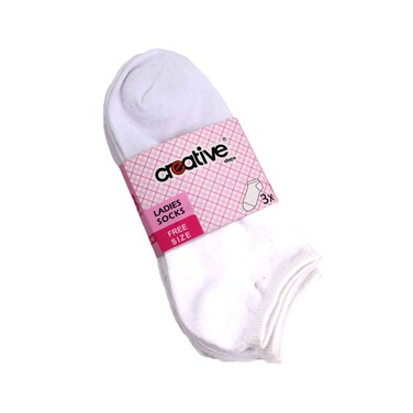 Creative Ladies Socks Plain White 3 Pairs Free Size (No Refund/Exchange for hygienic item)