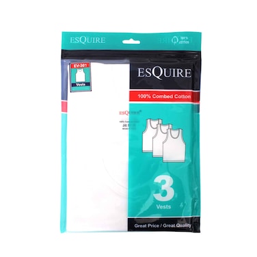 صدرية رجالية من إسكواير، لون أبيض سادة، 3 قطع، موديل EV-301، مقاس كبير جدًا (لا يُسمح بالاسترجاع أو الاستبدال للمنتجات الصحية).
