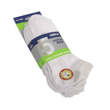 Outdoor Boy's Trainer Socks BPT5-WH 5Pairs, Plain White