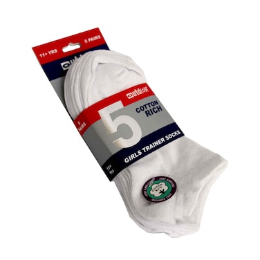 جوارب رياضية للبنات في الهواء الطلق – 5 أزواج GPT5-WH، بيضاء سادة