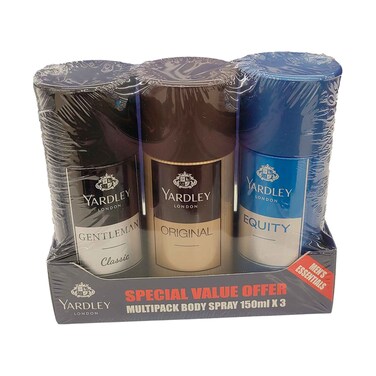 Yardley Body Spray Men Assorted 150mlx3pieces
