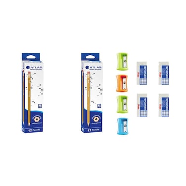 Atlas Pencil 2 Box, Erasers 4 Pieces, Sharpeners 4 Pieces