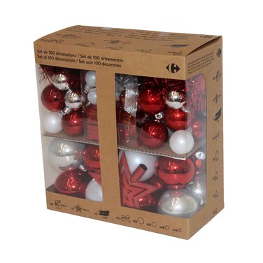 زينة موسمية 100 قطعة باللون الأحمر والفضي