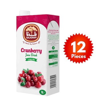 Baladna Long Life Cranberry Juice Drink 1Lx12 Pieces