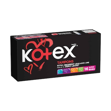 Kotex Tampons Extra Absorbent Leak Lock Line Super 16 Pieces
