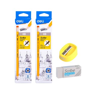 قلم رصاص عالي الجودة من ديلي 24 قطعة + مبراة + ممحاة