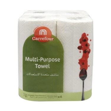 منشفة متعددة الأغراض من ماف كارفور 3 طبقات بيضاء 90 ورقة 4 لفات