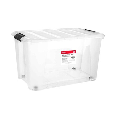 Simplify Rolling Storage Box With Clips Transparent 90L