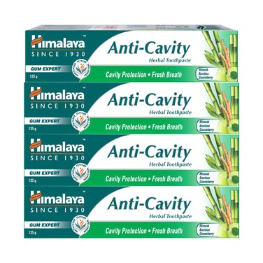 معجون أسنان هيمالايا العشبي المضاد للتسوس مع مسواك الخيزران وعنب الثعلب 125 جرام × 4 قطع