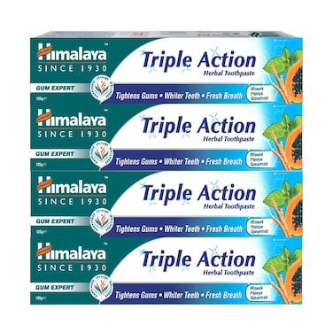 معجون أسنان هيمالايا العشبي ثلاثي المفعول مع المسواك والبابايا والنعناع 125 جرام × 4 قطع