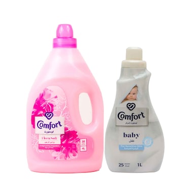 منعم أقمشة كومفورت ناعم بالزهور 4 لتر ومنعم أقمشة كومفورت للأطفال 1 لتر
