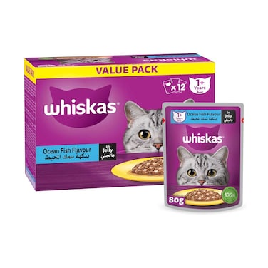 Whiskas Ocean Fish Flavour in Jelly Wet Cat Food For 1+ Years 80g Pack of 12