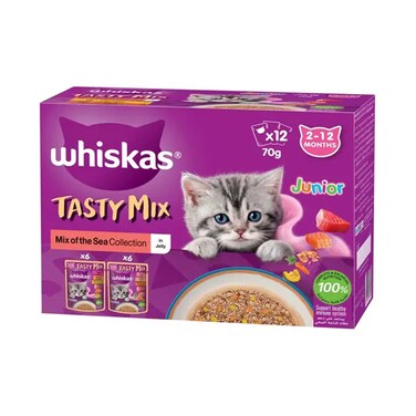 Whiskas Tasty Mix With Mix Of The Sea Collection Flavour in Jelly Cat Food 2-12 Months 70g Pack of 12