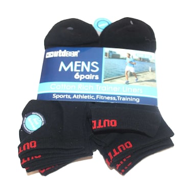 Mens Cotton Rich Trainer Liners Socks MTS-602 Black 6 Pieces