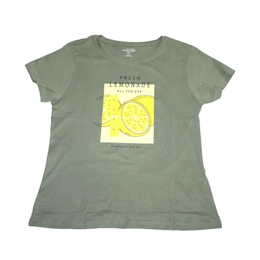 تي شيرت نسائي بطبعة - لون الميرمية (Sage) - XS+