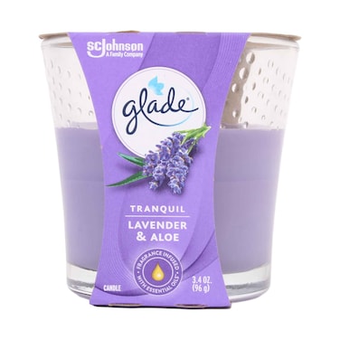 Glade Tranquil Lavender &amp; Aloe Scented Candle With Essential Oils 100g