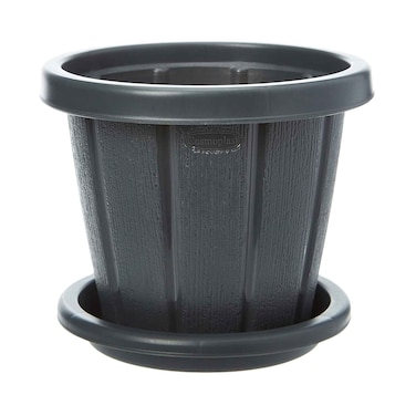 Cosmoplast Plastic Cedargrain Round Flowerpot 10 Inch With Tray assorted
