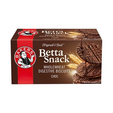 Bakers Betta Snack Wholewheat Digestive Biscuits Choc 200g