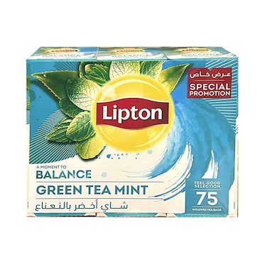 شاي ليبتون الأخضر بالنعناع 75 كيس 40 جرام × 3 قطع