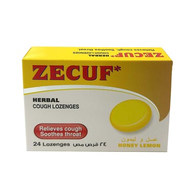 أقراص استحلاب السعال العشبية من زيكوف بنكهة العسل والليمون 24 قطعة