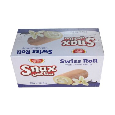 Qbake Snax Swiss Roll With Vanilla Filling 20gx12 Pieces