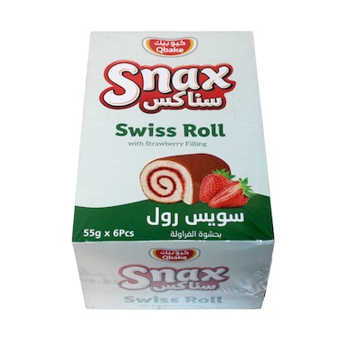 Qbake Snax Swiss Roll With Strawberry Filling 55gx6 Pieces