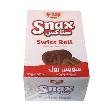 Qbake Snax Swiss Roll With Chocolate Filling 55gx6 Pieces