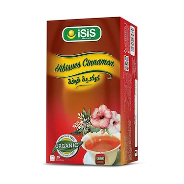 شاي الكركديه والقرفة العضوي من إيزيس 25 كيسًا