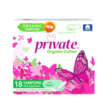Private Organic Cotton Tampons Non-Applicator Super 18 Pieces
