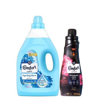 Comfort Dilute Blue Spring Dew 4L &amp; Comfort Ultimate Care Charm Fabric Softener 650ml