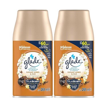 Glade Auto Refill With Elegant Amber &amp; Oud Air Freshener 269mlx2 Pieces