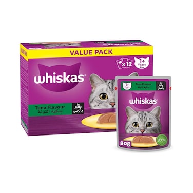Whiskas Wet Food Tuna Flavor In Jelly Pouch 80gx12 Pieces
