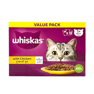 Whiskas Wet Food With Chicken In Gravy Pouch 80gx12 Pieces