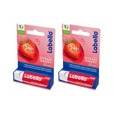 Labello Lip Balm Moisturising Lip Care With Strawberry Kiss 4.8gx2 Pieces