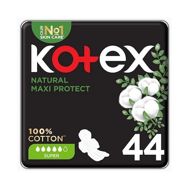 Kotex Natural Maxi Protect Thick Pads 100% Cotton Pad Super Size with Wings 44 Sanitary Pads