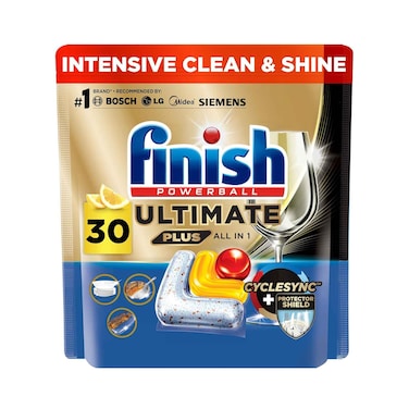 Finish Ultimate Plus Dishwasher Tablets Lemon Scent 3x More Cleaning Power 30 Tabs