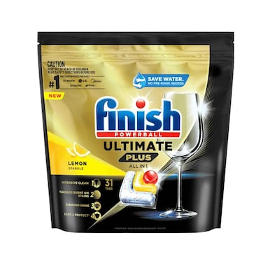 Finish Ultimate Plus Dishwasher Tablets Lemon Scent 3x More Cleaning Power 45 Tabs
