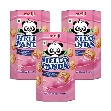 Meiji Hello Panda Biscuit With Strawberry Milk 42gx3 Pieces