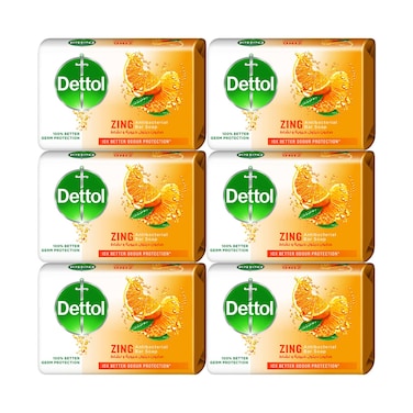 Dettol Zing Bar Soap Orange Zest Scent 120gx6 Pieces
