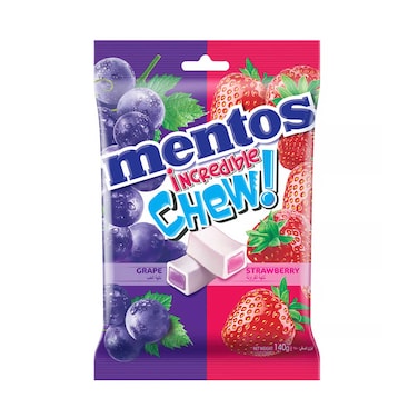 Mentos Incredible Chew With Grape &amp; Strawberry Flavour 140g
