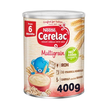 نستله سيريلاك حبوب القمح المتعددة الحبوب للأطفال مع الحليب بدون سكر مضاف من عمر 6 أشهر علبة 400 جرام
