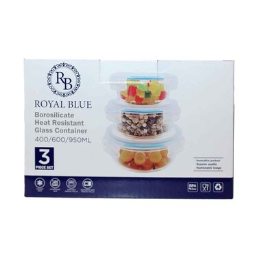 Royal Blue Glass Container 400+600+950ml