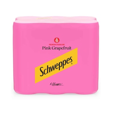 مشروب شويبس الغازي بنكهة الجريب فروت الوردي، علبة 250 مل × 6 قطع