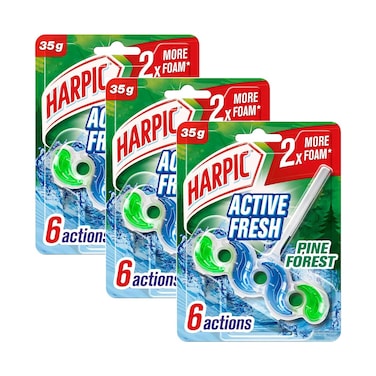 Harpic Active Fresh Toilet Rim Block, Pine Forest Scent, 35gx3 pieces